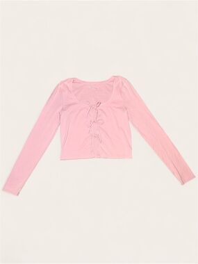 aerie Pink Long-Sleeve Tie-Front Top Size Medium NWT
